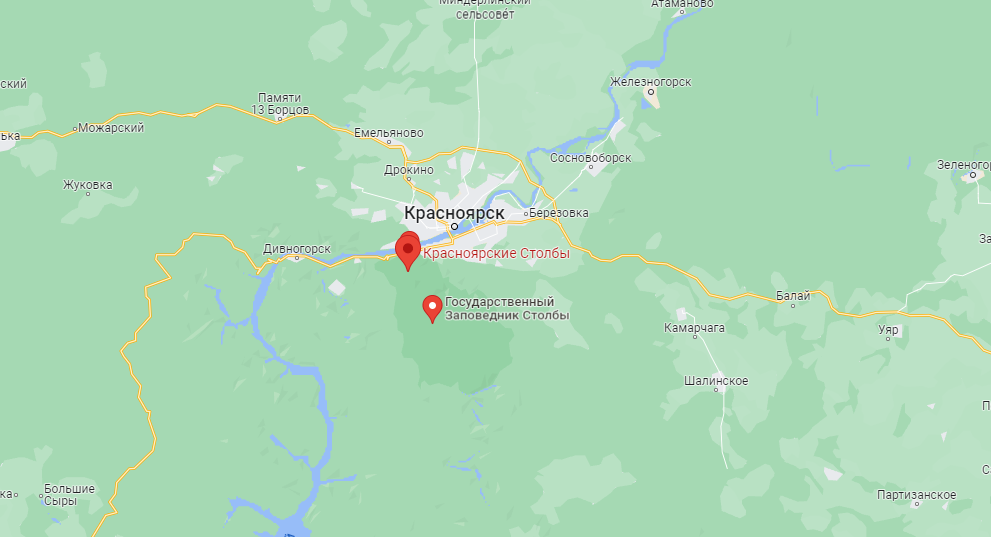 Национальный парк Красноярские Столбы на карте