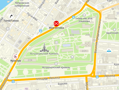 Кремль на карте Астрахани