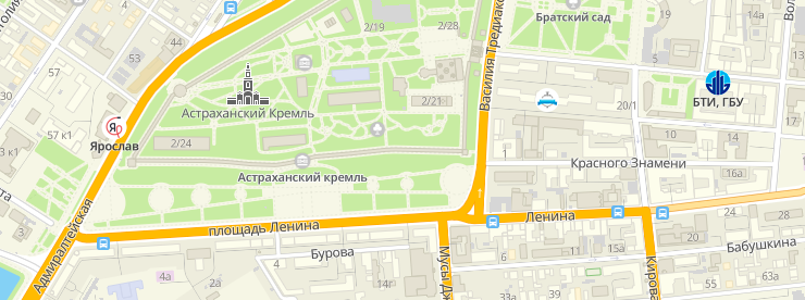 Площадь Ленина на карте Астрахани