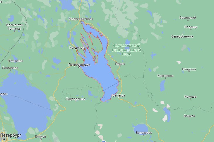 Онежское озеро на карте